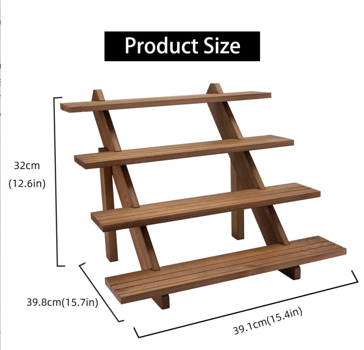 TOUNALKER 2 Packs Wood Display Stand, 4-Step Tiered Upgraded Wooden Retail Rustic Risers Display Shelf Organizer, Tabletop Vendor Display Shelves Rack for Collectibles Pop Figures Perfumes Desserts TOUNALKER