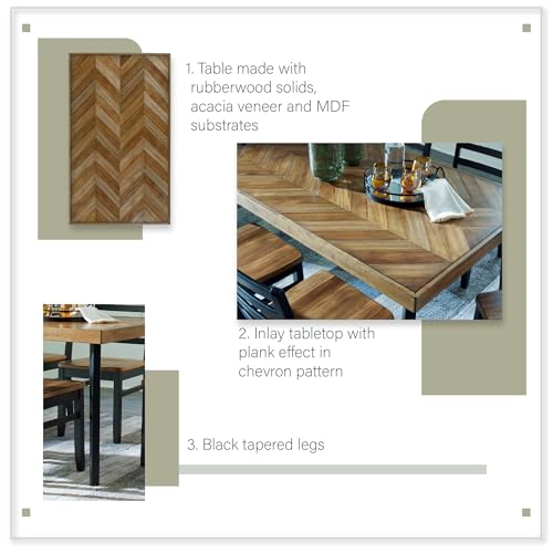 Signature Design by Ashley Blondon Rectangular Dining Room Table Set with 6 Chairs, Chevron Pattern, Tapered Legs, Seats 6, Wood, 60" Long, Brown & Black Signature Design by Ashley