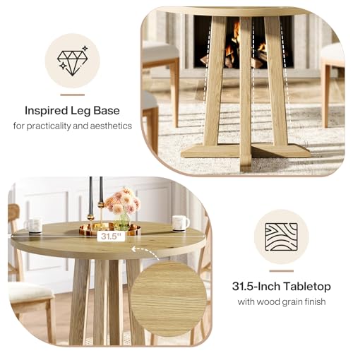 Tribesigns Small Conference Table for 2-4 People, 31.5" Round Office Meeting Table with Unique & Sturdy Pedestal, for Conference Room, Small Spaces, Natural Wood Color Tribesigns