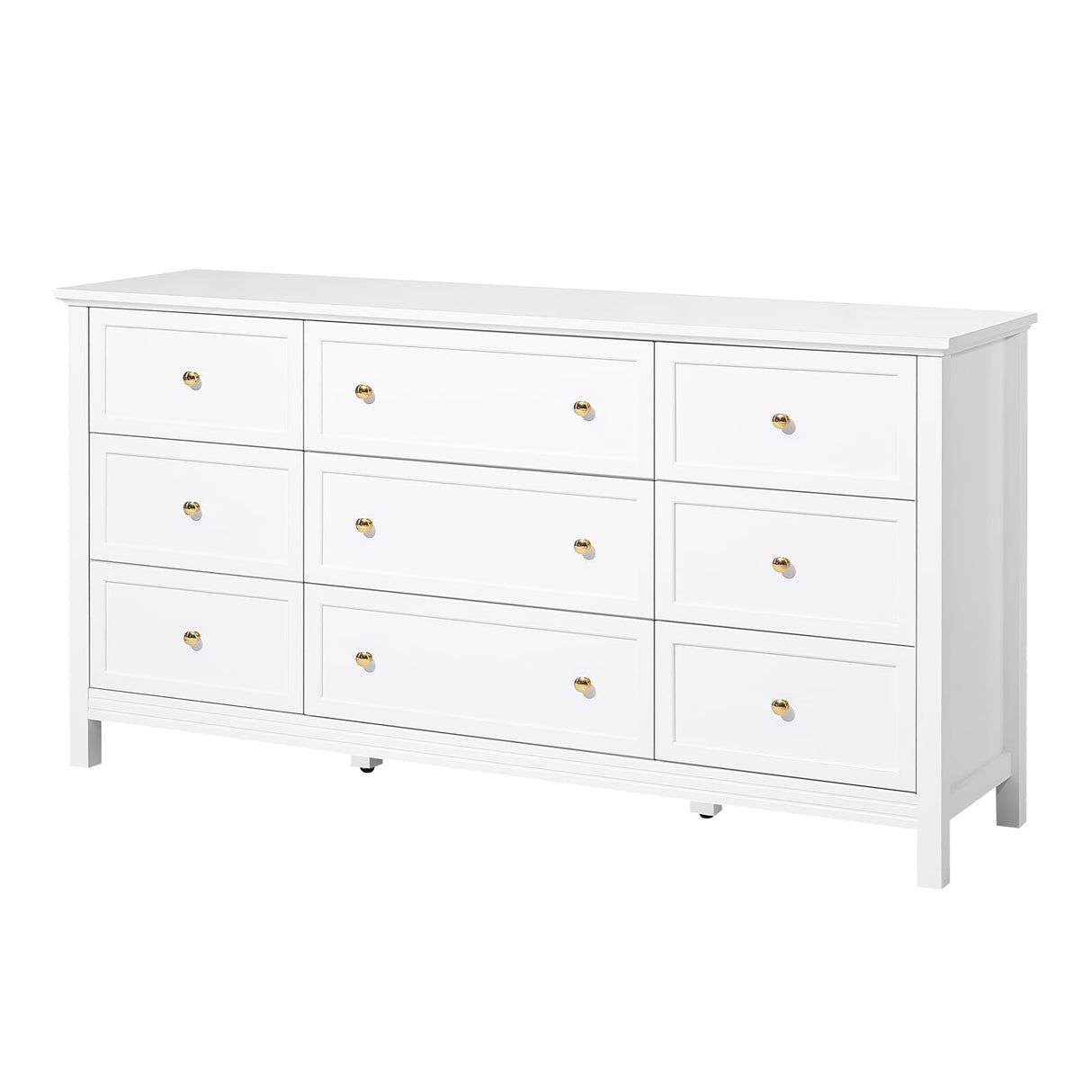 VEVOR 9 Drawer Dresser, Wooden Chest of Drawers with Sliding and Anti-tip Device, Retro Minimalist Dresser Chest, Closet Storage TV Stand Organizer for Living Room, Hallway, Bedroom, Entryway, White VEVOR