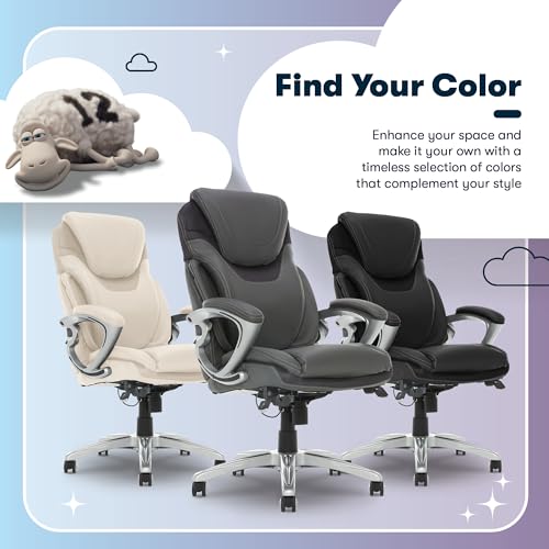 Serta Bryce Executive Office Chair, Ergonomic Computer DeskChairs with Patented AIR Lumbar Support, Comfy Body Pillows, Height Adjustable, Swivel Base with Wheels, Bonded Leather, Gray Serta