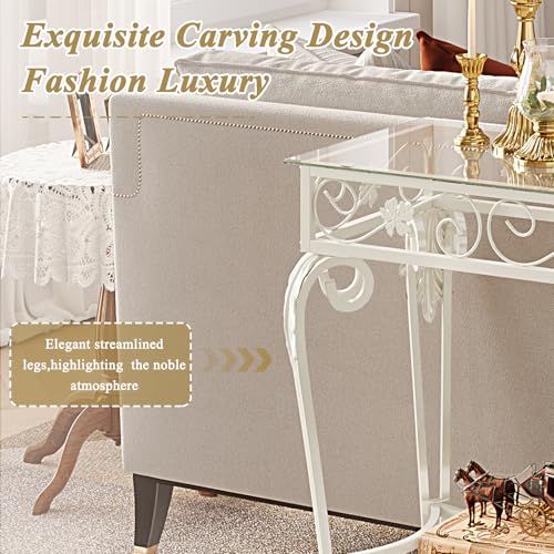 HavenlyYouth Console Table 47.2", Tempered Glass Sofa Table with Metal Frame, Console Tables for Living Room, Entryway, Hallway, Foyer, Adjustable Feet (White) HavenlyYouth