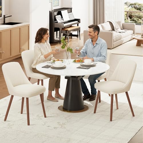 MALOL Upholstered Dining Chairs Set of 4, Modern Fabric Kitchen Chairs with Back, Wood Legs for Kitchen Dining Room Restaurant, Beige MALOL