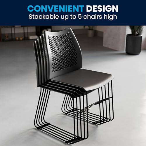 Flash Furniture Hercules Series Contoured Lobby Chairs with Air-Vent Honeycomb Backs, Ergonomic Stacking Chairs for Offices, Set of 5, Black