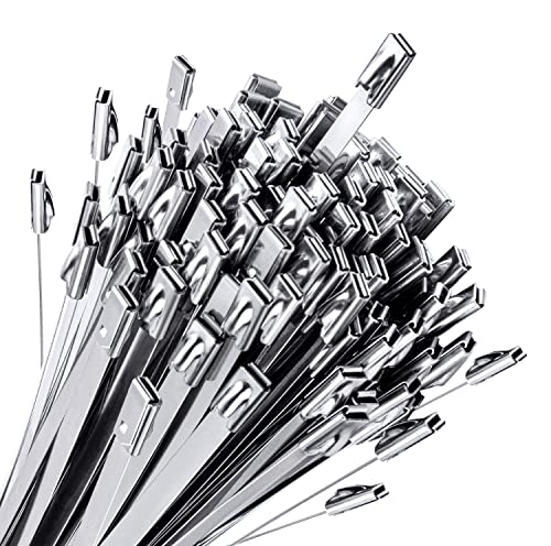 Sinlon Chain Link fence Ties 100pcs Multi-Purpose Self-Locking Metal Zip Ties Stainless Steel Zip Ties 11.8inch,Suitable For fixed Fence Thermal Insulation Shield Outdoor and Workshop Etc Sinlon