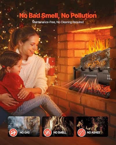 VEVOR 23 Inch Electric Fireplace Log Heater, Fireplace Insert with Crackling Sound, Remote Control, 5 Flame Brightness Levels, Thermostat, Timer, Overheat Protection, for Home Decor, Black VEVOR
