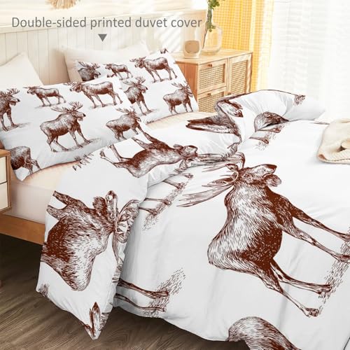 Double-Sided Printed Bedding with Minimalist Deer Wildlife - Ultra-Soft Microfiber Duvet Cover Set Single Durable Zipper Closure, Comfortable Quilt Cover for Bedroom Décor White Generic