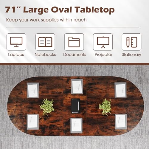 Giantex 71" Conference Table, Large Oval Meeting Table with Cable Management Grommet, Sturdy Metal Legs, Industrial Business Training Seminar Desk for Office Conference Room Boardroom Giantex