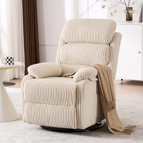 Adult 360° Rocking Recliner Chair,Nursery Rocker Reclining Chair with Side Pocket, a Comfy upholstered Single Sofa Armchair. Suitable for Living Room, Bedroom Nursing use, Velvet Fabric in Beige