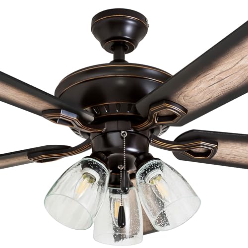 Prominence Home Glenmont, 52 Inch Farmhouse LED Ceiling Fan with Light, Pull Chain, Three Mounting Options, Dual Finish Blades, Reversible Motor - 40278-01 (Oil-Rubbed Bronze) Prominence Home