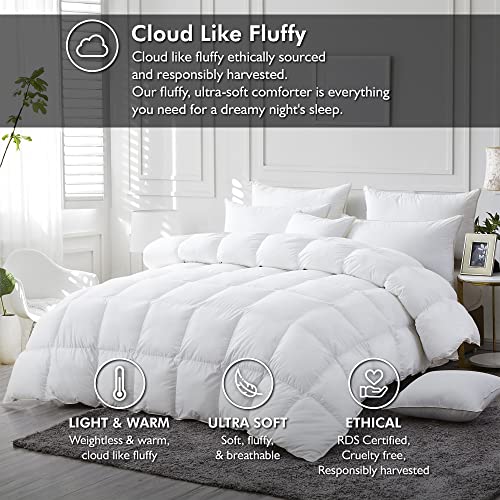 Luxurious White Solid Medium Weight, Twin Size Goose Feathers Down Comforter for All-Season Weather Duvet Insert, Premium Baffle Box, 100% Egyptian Cotton Cover, 55 oz. Fill Weight EGYPTIAN BEDDING