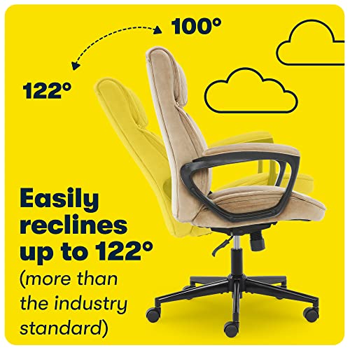 Serta® Hannah Executive Home Office Desk Chair, Ergonomic Mid-Back with Lumbar Support, Firm Seat Cushion, Layered Body Pillows, Padded Armrests, Swivel Base, Easy Assembly, Microfiber, Beige Serta