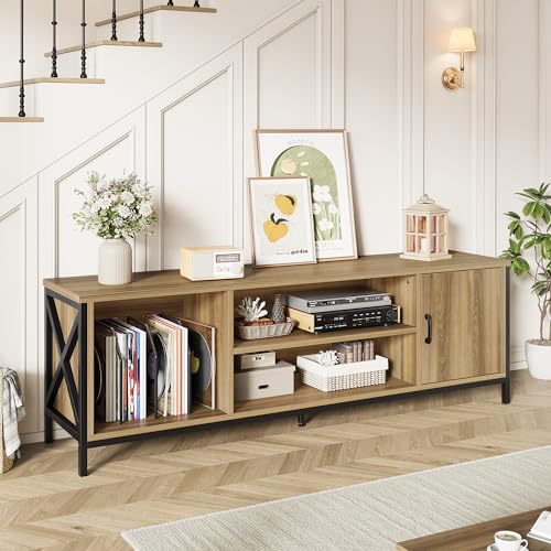 Vividwood Farmhouse TV Stand for 65 70 75 Inch TVs, 63" Entertainment Center with 3-Tier Storage Shelves and Cabinet for Living Room and Bedroom Vividwood