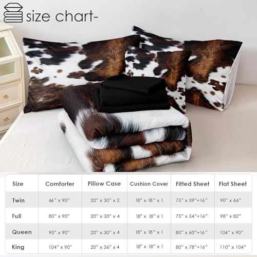 Bedbay Cow Print Comforter Set King Size Animal Skin Bedding 8 Pcs King Bed in a Bag Western Cowhide Rustic Bedding Brown Milk Cow Print Bed Set for All Seasons(Brown,King) Bedbay