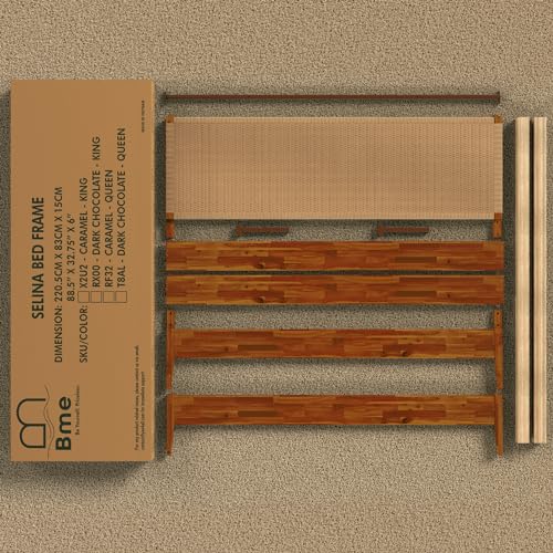 Bme Selina King Size Wood Platform Bed Frame with Handcrafted Paper Cord Headboard - No Box Spring Needed Bme