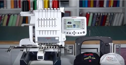 Janome Embroidery Machines - MB7 Heavy Duty Computerized Embroidering and Quilting Machine for Beginners to Experts, Multi Needle Embroidery Machine with 5.7" Remote Computer Screen for Stitching