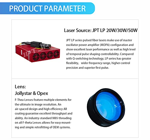 JPT Fiber Laser Marking Machine Fiber Laser Engraver 50W, 300×300mm with 80mm Rotary Axis and Hightened 800mm Tower Lightburn Compatible SFX