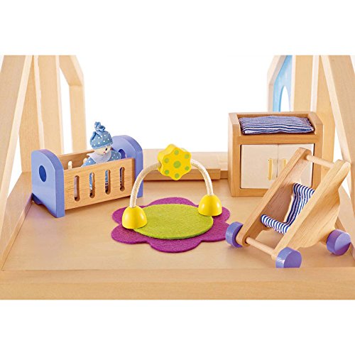 Hape Wooden Doll House Furniture Baby's Room Set with Baby| Pretend Playset for Kid’s Wooden Dollhouse Hape