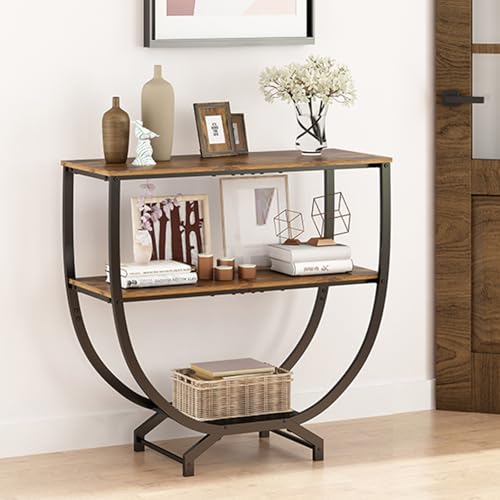 GILLAS 3 Tier Console Tables, 30" Height Entryway Table, Sofa Table Behind Couch, Industrial Entryway Furniture TV Stand with Storage for Living Room, Easy No-Extra-Tools Assembly, Rustic Brown GILLAS