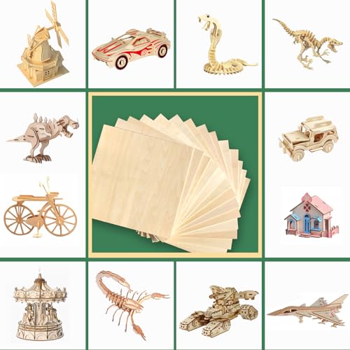 24 Pack 12"x12"Basswood Sheets 1/8",3mm Basswood for Laser Cutting,3mm Plywood Unfinished Wood Craft Wood for DIY Ornaments and Models Drawing Painting Engraving Wood Burning and Laser Cutting QSJQllo