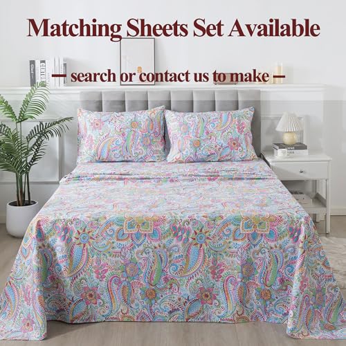 FADFAY Paisley Duvet Cover Set Queen Bohemian Damask Paisley Bedding Luxurious Pink Boho Paisley Comforter Cover Set 100% Cotton Ultra Soft Quilt Cover with Hidden Zipper Closure 3 Pieces, Queen Size FADFAY