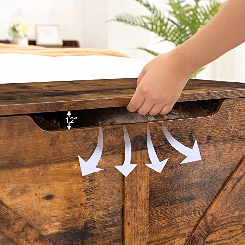 HOOBRO Storage Bench, 29.5” Retro Wooden Storage Chest with U-Shaped Cut-Out Pull, Safety Hinge, Supports 220 lb and Easy Assembly for Toy Box Organizer (Rustic Brown) BF77CW01 HOOBRO