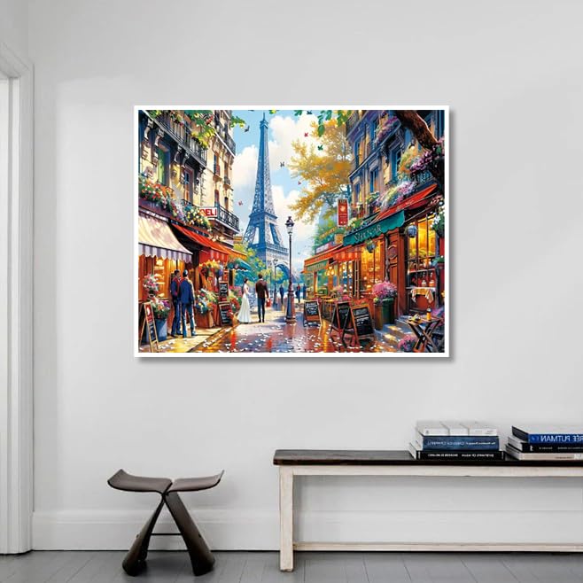 Paris Paint by Numbers Kit for Adults - The Eiffel Tower Adults' Paint-by-Number Kits for Beginner Acrylic On Canvas DIY Streetscape Oil Painting Kit for Gift Home Wall Decor 16x20 Inch Ammklfh