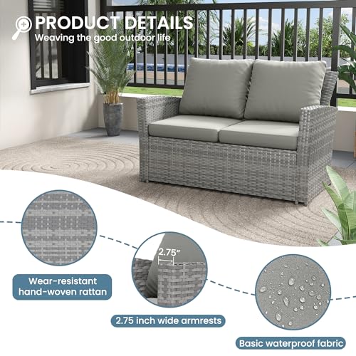 Amopatio 4 Pieces Outdoor Patio Furniture Set,Wicker Sectional Sofa Outdoor Patio Set Outdoor Rattan Patio Furniture, Patio Conversation Sets with Cushion, Grey Amopatio