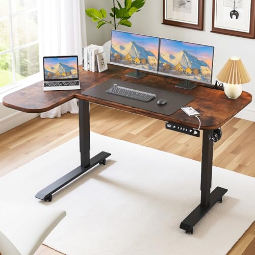 Suhapup 59 x 39.4-inch Height-Adjustable Electric Standing Desk L-Shaped, with Memory Function and Mouse pad Stand-up Home Desk Tiger Skin Color Suhapup