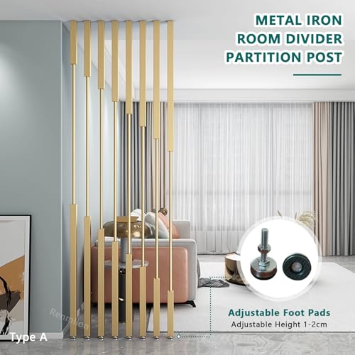 Ceiling to Floor Partition Post/Room Dividers Metal Slats,5/8/10pcs Privacy Screen Post Wall Poles Columns for Room Separation,No Drill Installation(5pcs,275cm/108in/9ft) Renmlion