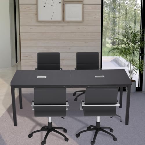 ECOTOUGE 6.5FT Conference Table, 78.7 inch Rectangle Meeting Seminar Table for 6-8 People, Modern Industrial Computer Desk with Spacious Desktop Business Tables for Home Office(Only Table) (Black) ECOTOUGE