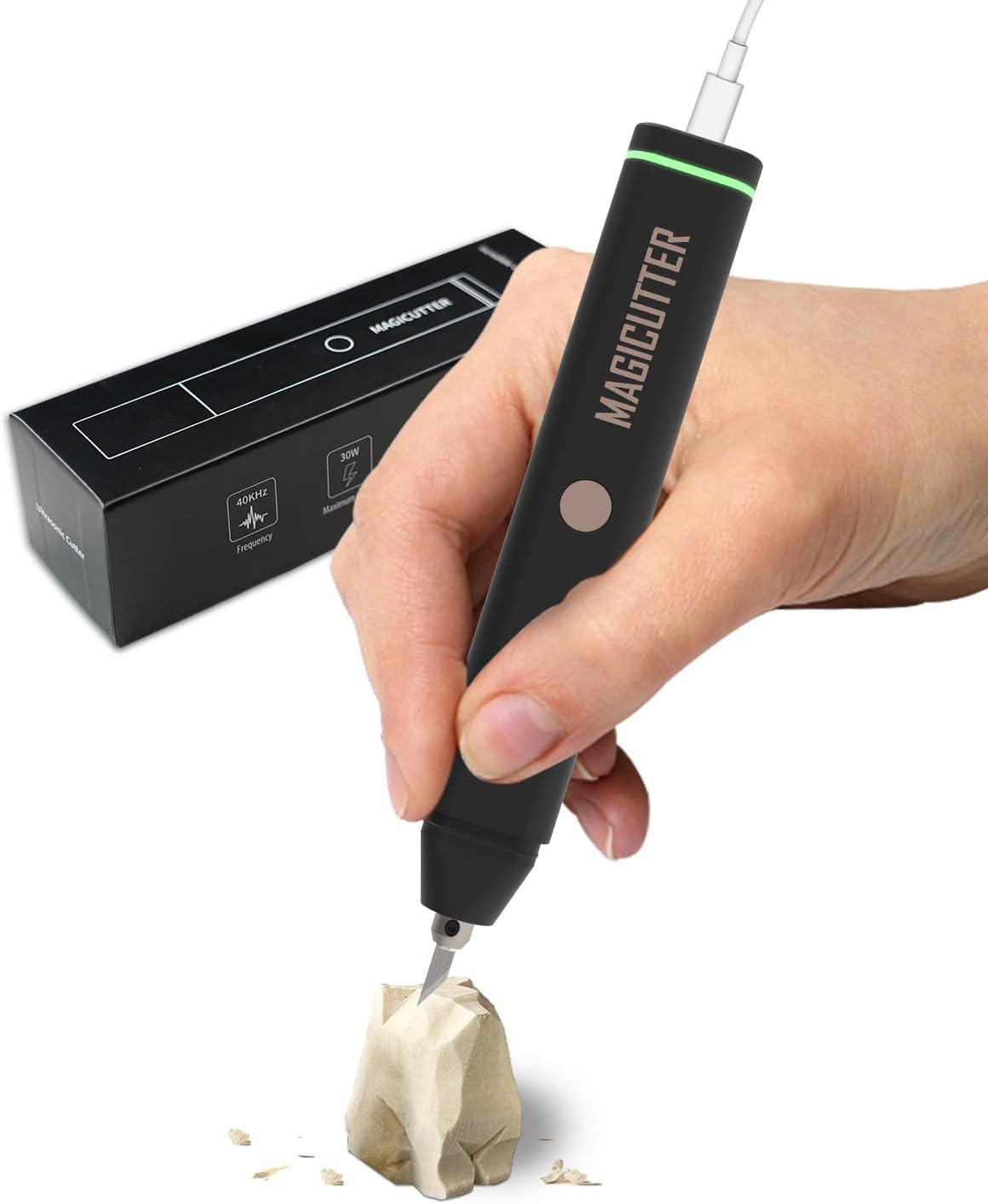 Generic Portable Ultrasonic Cutter 30W 40KHZ for Leather 3D Printing Plastic DIY Cutting, with 40pcs Replacement Knife and Fixtures, Black Generic