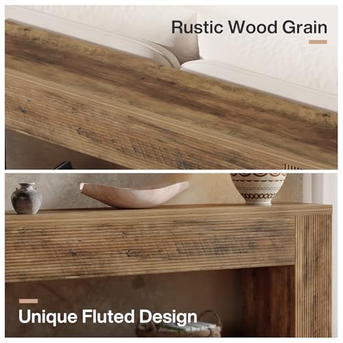 Tribesigns 70.9-Inch Console Tables for Entryway, Narrow Wooden Long Sofa Table Behind the Couch, Farmhouse Fluted Hallway Accent Table for for Living Room, Entrance, Foyer (Rustic Brown) Tribesigns