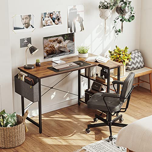 Cubiker L Shaped Desk, 47" Computer Desk with Reversible Storage Shelves Home Office Corner Desk Study Writing Gaming Table, Deep Brown Cubiker
