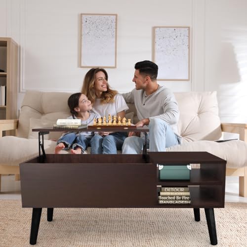Lifetime Home Lift Top Coffee Table with Hidden Compartment - Modern Living Room Dining Table with Rising Tabletop Lifttop Desk for Apartment, Home, Condo Lifetime Home