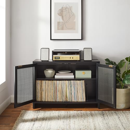 Crosley Furniture Kenji Media Console, Record Player Stand with Vinyl Storage, Modern Home Organizer, Black Crosley Furniture