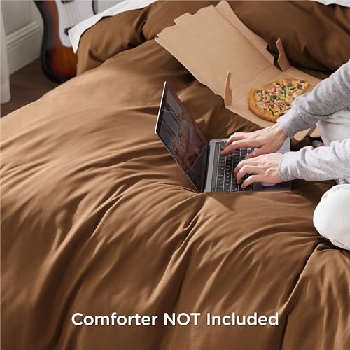 Bedsure Duvet Cover Queen Size - Soft Double Brushed Bedding Set for Kids & Adults, Zipper Closure, 3 Pieces, Includes 1 Duvet Cover (90"x90") & 2 Pillow Shams, NO Comforter, Brown