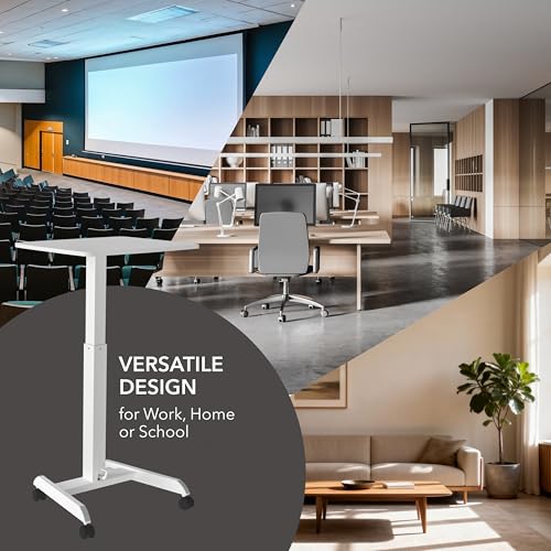 Mount-It! Adjustable Rolling Laptop Desk, Mobile Standing Desk with Wheels, Small Sit-Stand Computer Cart for Home, Office, or Classroom, 29.6–44.2" Height, 23.6"x20.5" Desktop, White Mount-It!