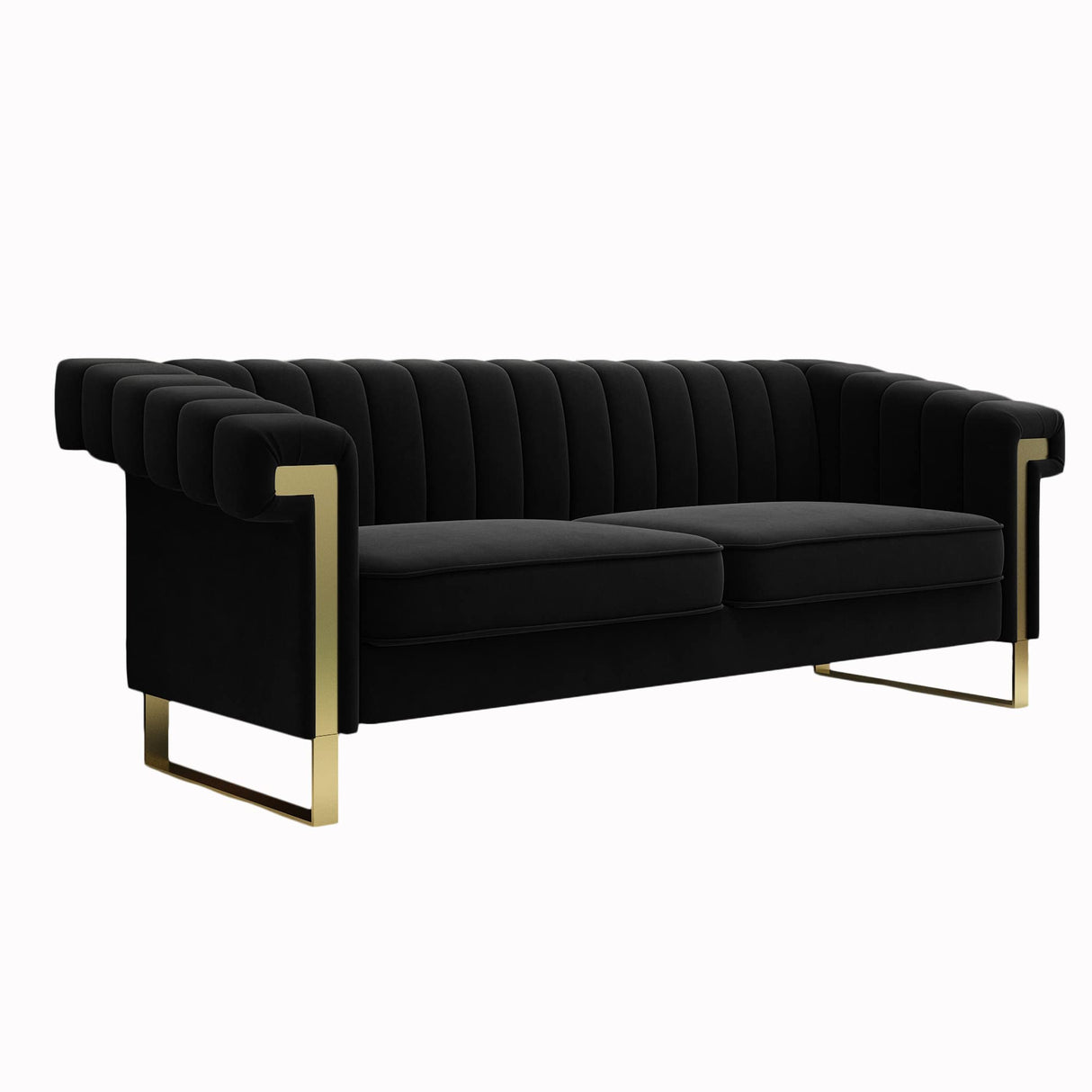 yunqishi Mid-Century Modern Black Velvet Sofa with Gold Metal Legs, 83.86" Luxury Chesterfield Comfy Couches for Living Room (Velvet, Black) yunqishi