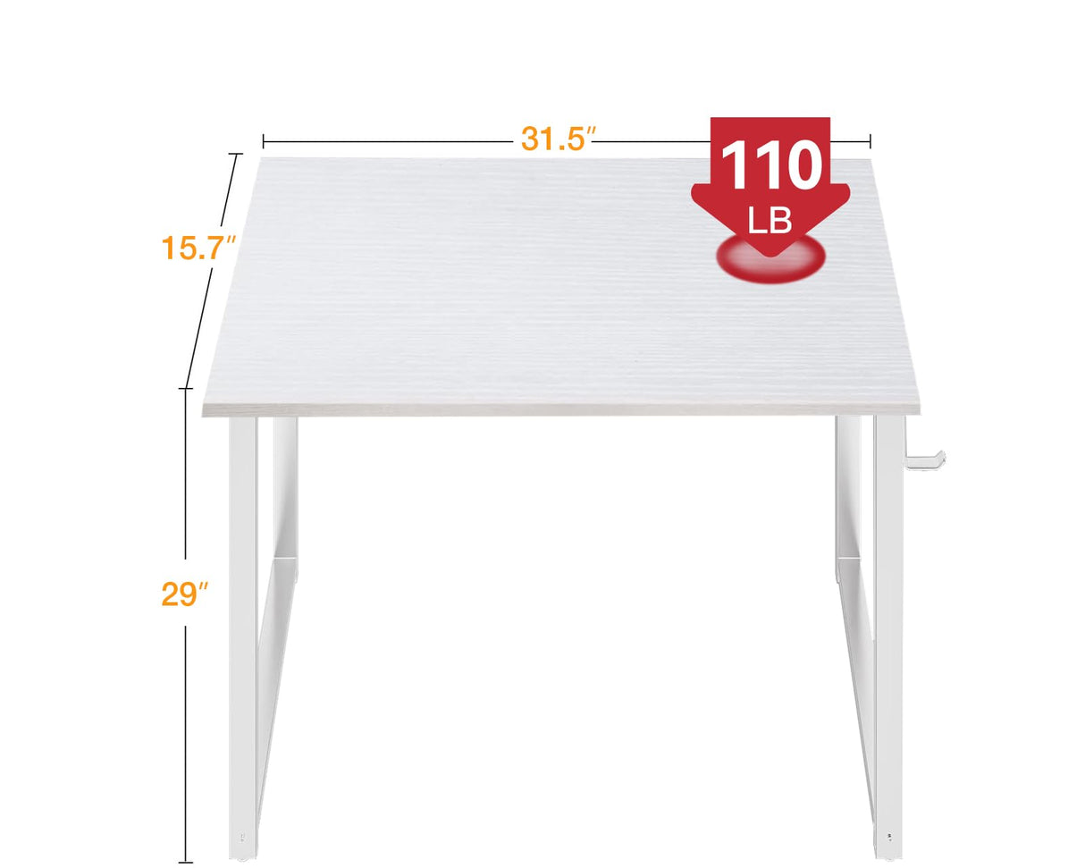 Casaottima 32 Inch Small Computer Desk for Home Office, Study Writing Table for Small Spaces, Simple Modern Desk with Headphone Hooks, Pure White Casaottima