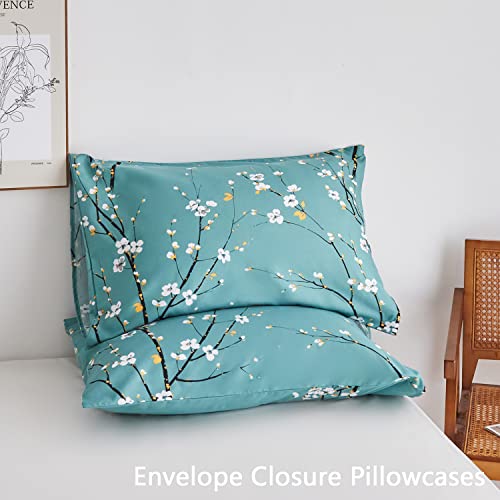 ZRNBAST Teal Sheet Set 4 Pcs Twin Sheet Set Floral Print Flat Sheet Fitted Sheet Farmhouse Style Bedding Sheets Easy Fit Microfiber Sheets-All Seasons (Teal, Twin) ZRNBAST