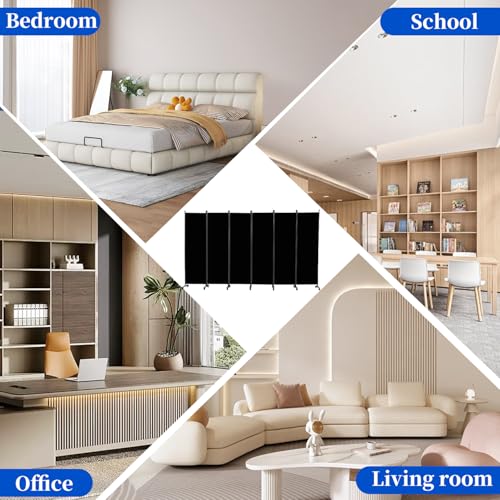 Room Divider 6FT Room Partition with Lockable Wheels, (Thicked Metal Base) Room Dividers, Freestanding Indoor Folding Privacy Screens, Portable Fabric Wall Divider for (Black, 132"- 6 Panel) JVVMNJLK