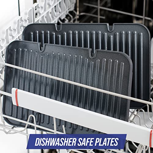 Blue Diamond Electric Contact Griddle, Healthy Ceramic Nonstick, PFAS & PFOA-Free, Open Flat Design, Metal Utensil Safe, Drip Tray, Dishwasher Safe Removable Plates, Adjustable Temperature, Blue Blue Diamond