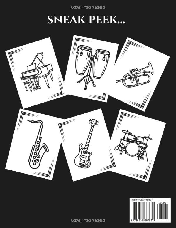Big and Easy Musical Instruments Coloring Book: Fun and Relaxation for Kids and Adults WoodArtSupply