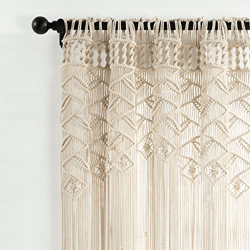 Lush Decor Boho Macrame Leaf Cotton Window Curtain Panel Single 40" W x 84" L Neutral - Macrame Curtains for Windows - Room Divider - Boho Wall Decor Lush Decor