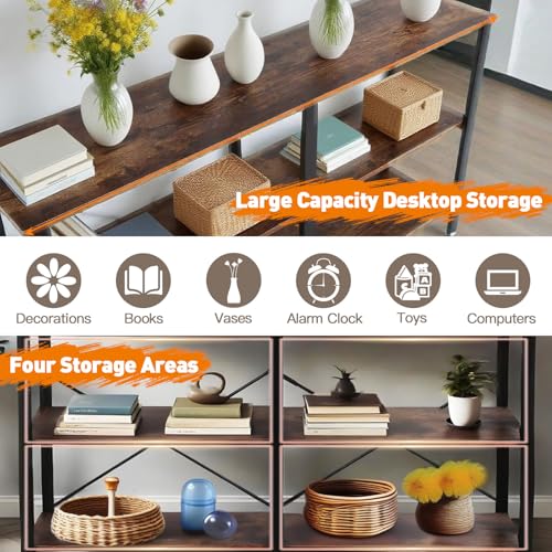 FAHKNS 55 Inch Console Table, Industrial Sofa Tables with 3-Tier Storage Shelves for Home Living Room Hallway Entryway,TV Stand with Metal Frame,Vintage Brown FAHKNS