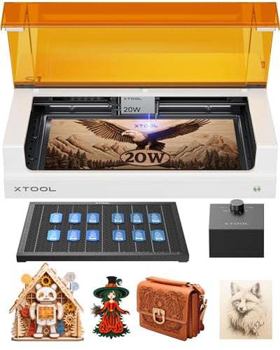 xTool S1 Laser Engraver, 20w Enclosed Diode Laser Cutter and Laser Engraving Machine White with Smart Air Assist and Honeycomb for Cutting on Wood, Acrylic, Metal, Jewelry, Leather