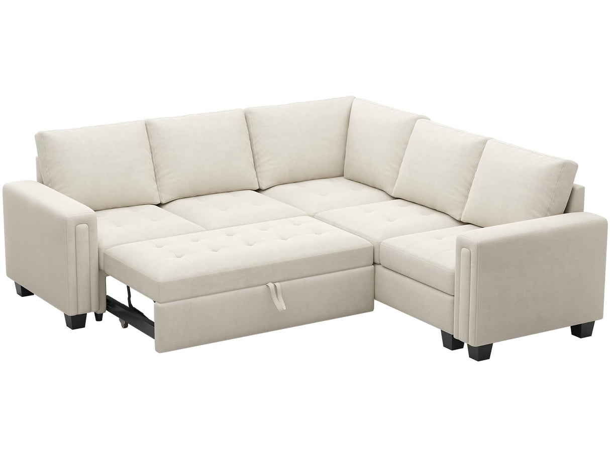 Belffin Modular Sectional Sleeper Sofa with Pull Out Couch Bed Velvet Convertible L Shaped Sectional Couch for Living Room Apartment Beige Belffin