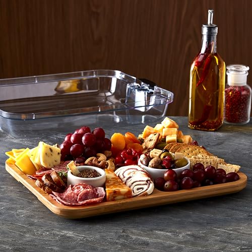 FARBERWARE Build-a-Board Cutting Board with Compartments and Clear Locking Lid for Charcuterie, Snacks, and More-Make it. Take it. Enjoy it, 11x14 Inch, Bamboo Farberware