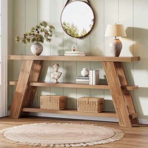 Tribesigns 70.9" Extra Long Console Table with Storage, 3-Tier Narrow Wooden Sofa Table Behind The Couch, Farmhouse Entry Foyer Table for Entryway, Living Room, Hallway, Brown Tribesigns